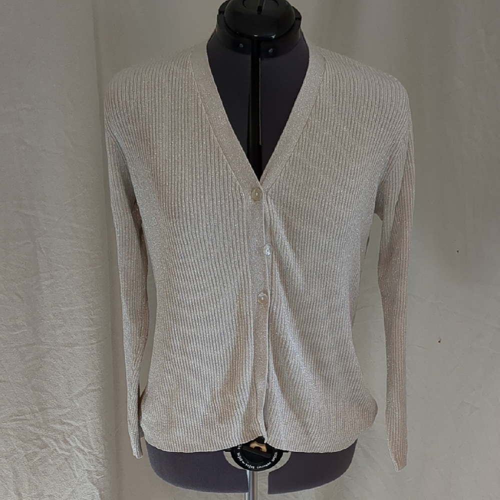 Joseph A Beige Silk Ribbed Knit Cardigan